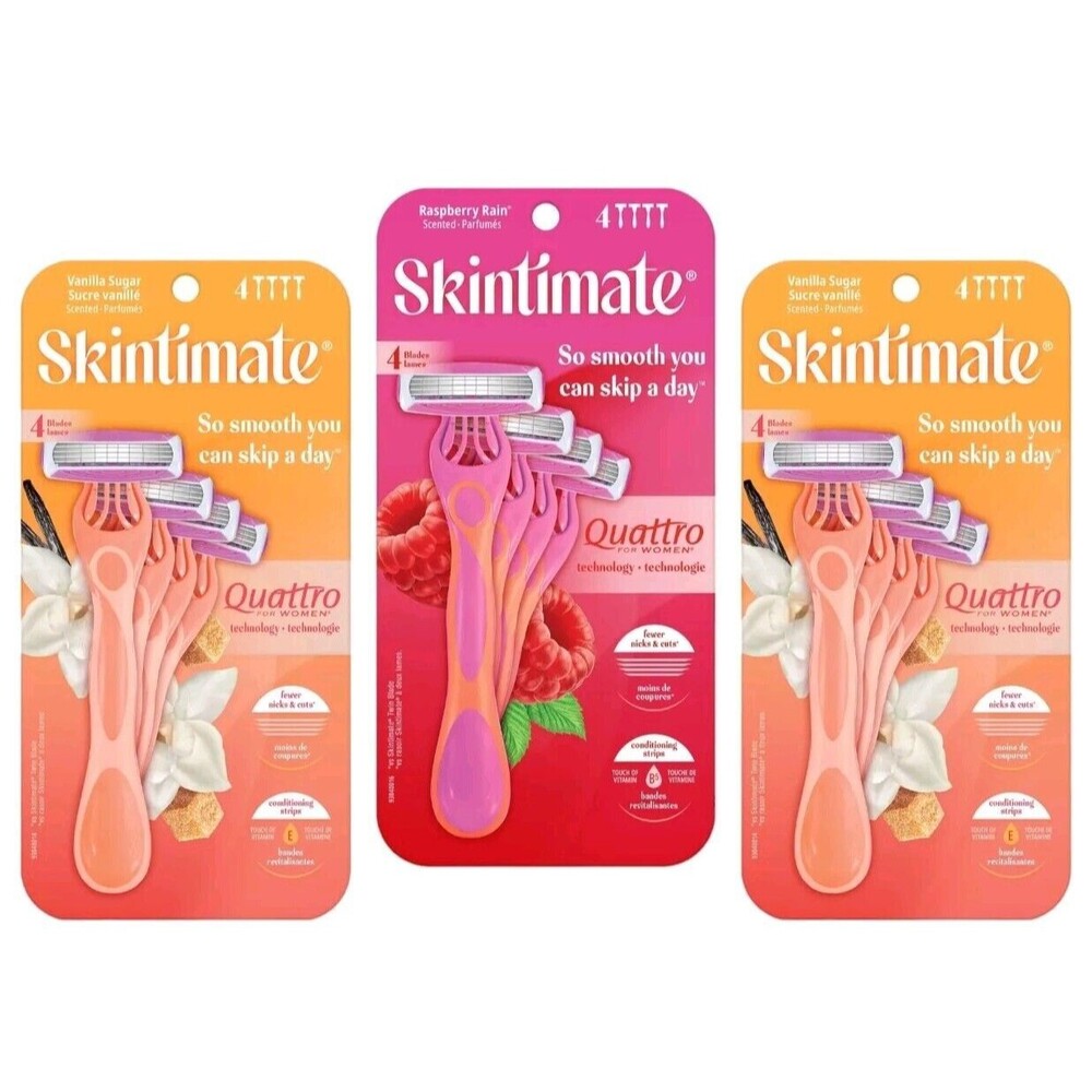 Skintimate Women's Disposable Razors 4 Ct Per-Pack Lot of 3